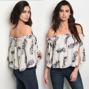 Off-Shoulder Pineapple Print Blouse